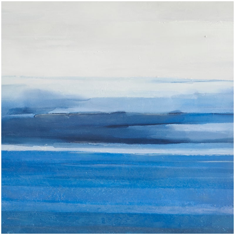 Canvas Landscape Abstract Ocean Inspired Framed Wall Art with Silver Frame - Blue - Roche River Decor