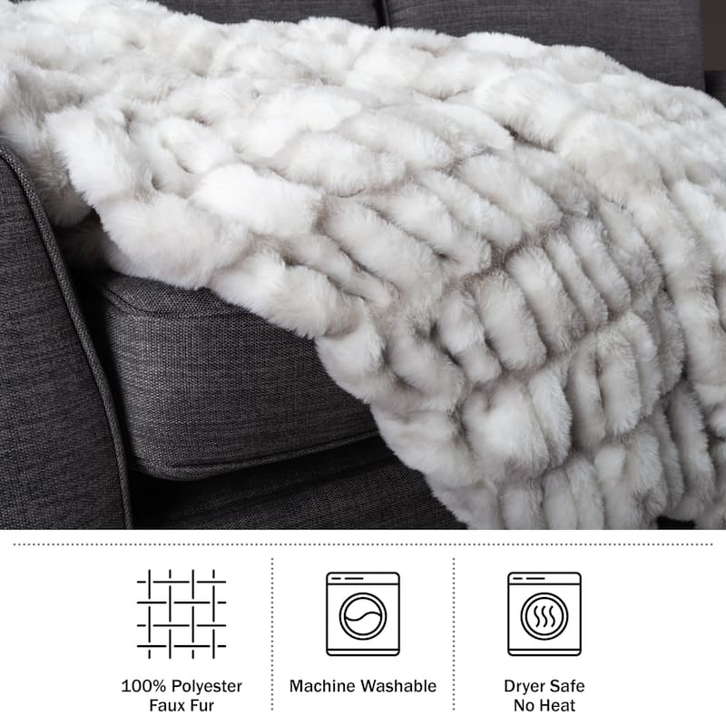 Oversized Ruched Faux Fur Blanket - 60x80-Inch Queen-Size Throw by Lavish Home