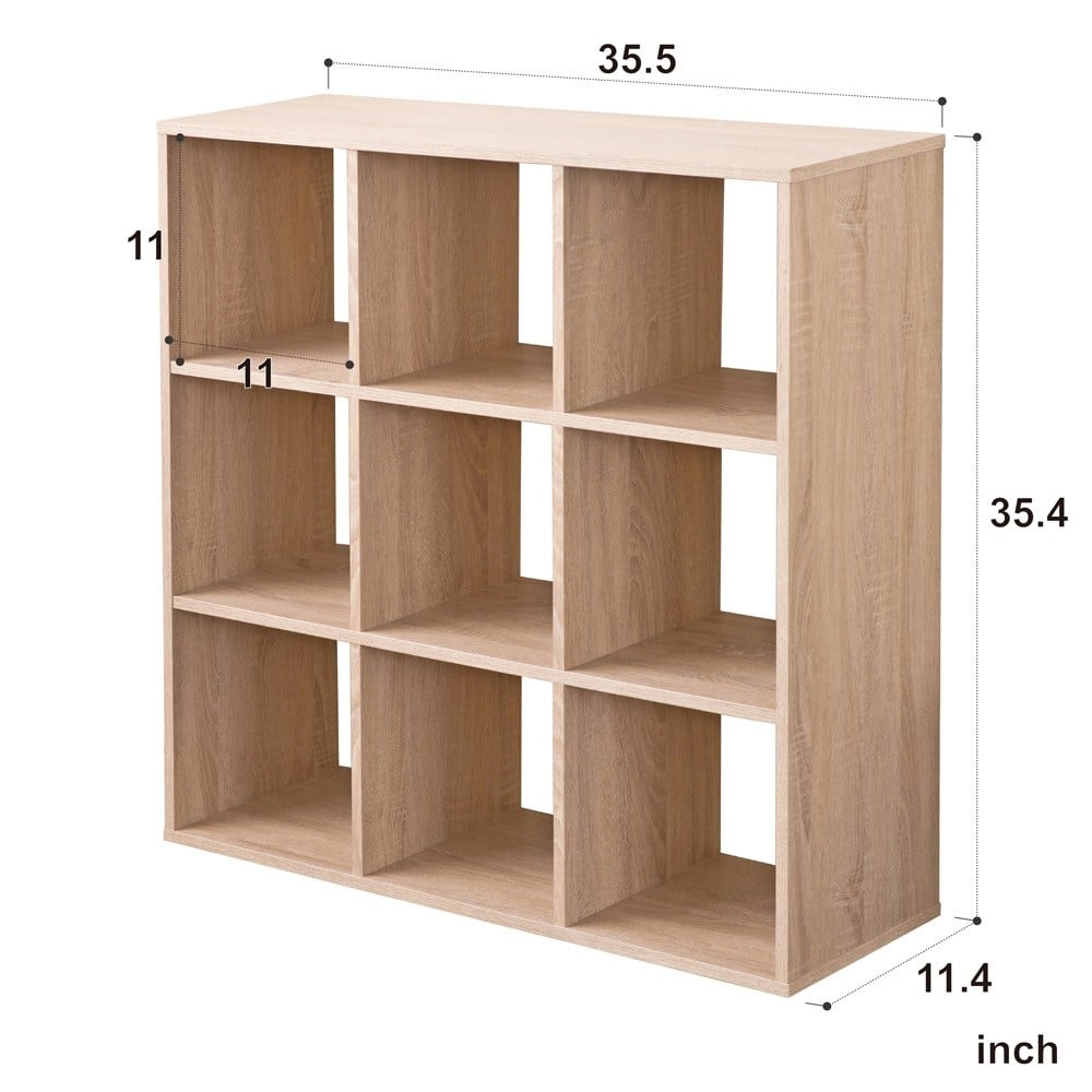 Classic Natural Finish Nine Cubby Bookcase - 35" x 35" x 11"