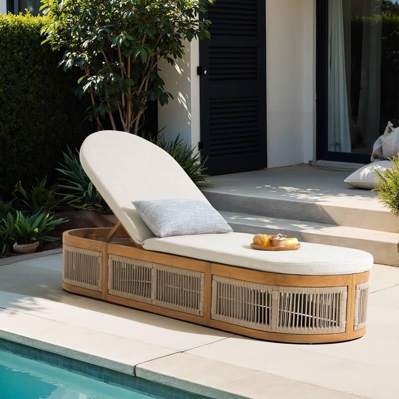 Outdoor Adjustable Acacia Wood Lounge Chair - Beige