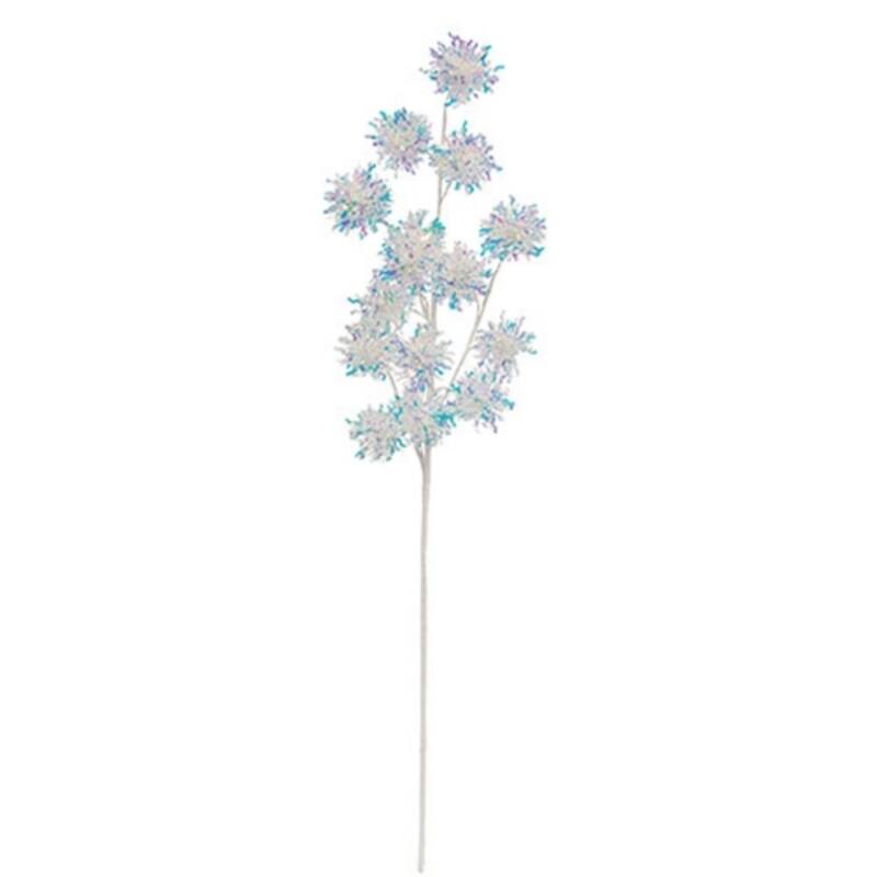 Opalescent Mini Balls Spray 30 Inch Winter Floral Decoration - 5.50" x 1.50" x 30" - White-Blue