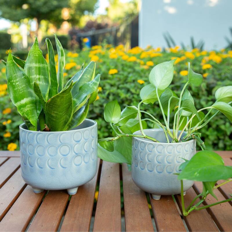 6IN & 4.75IN SMALL MOON PHASE FOOTED PLANTER,SET OF 2, Glass Blue