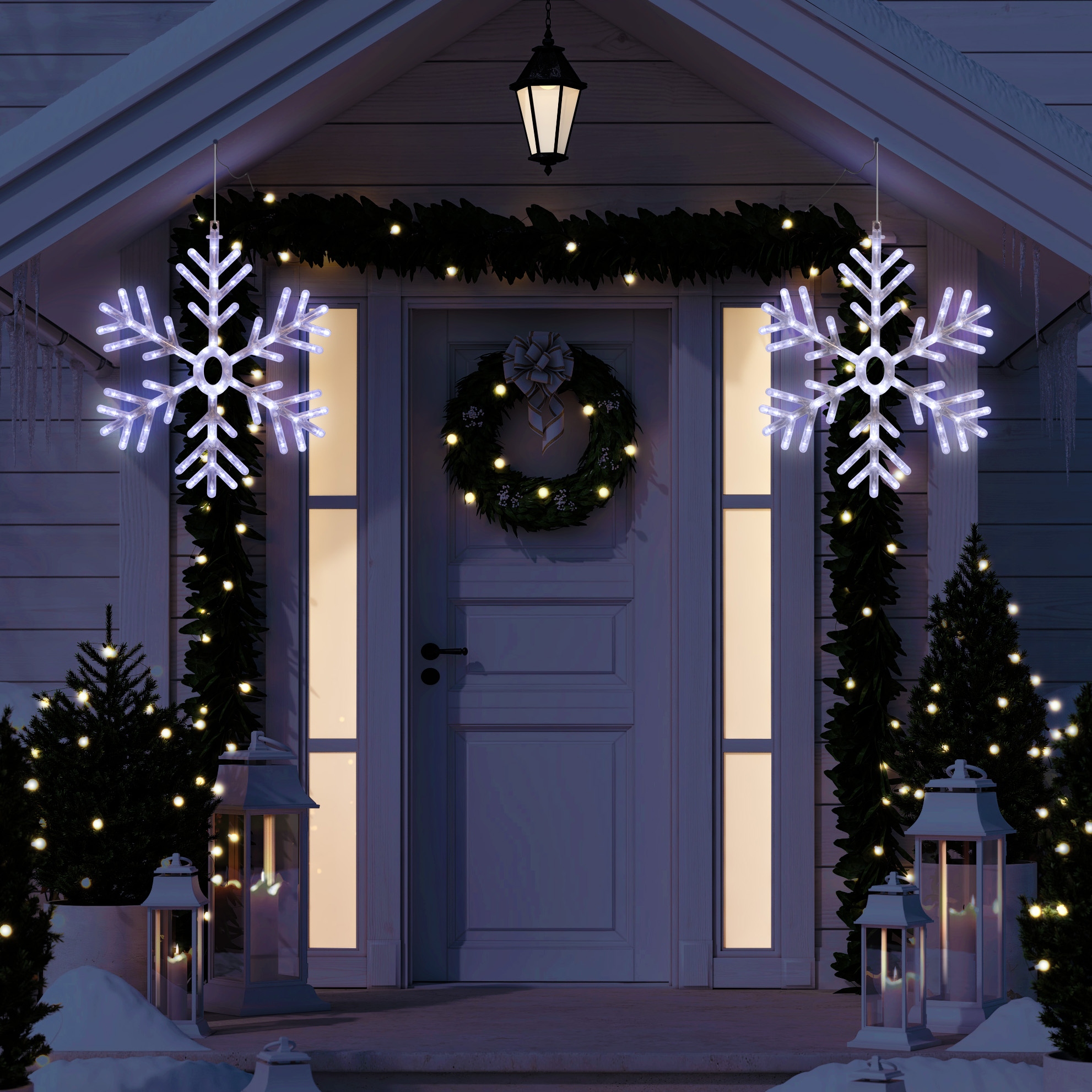 Alpine Corporation 24 H Indoor Outdoor Hanging Snowflake Decoration with LED Lights On Sale Bed Bath Beyond 11829266