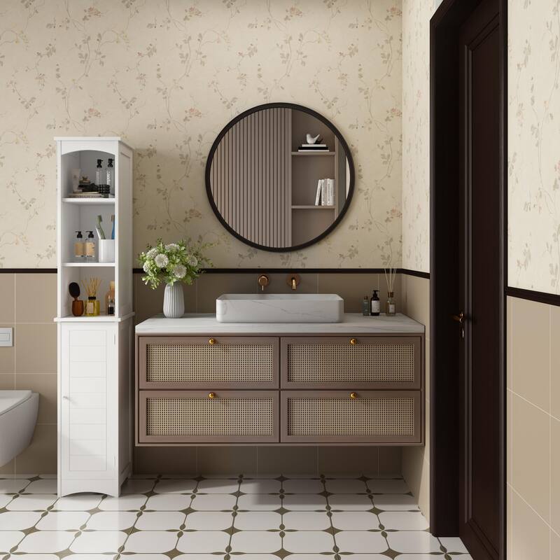 Anmytek Tall Bathroom Storage Cabinet with Reversible Door White Narrow Linen Tower Floor Organizer for Small Spaces