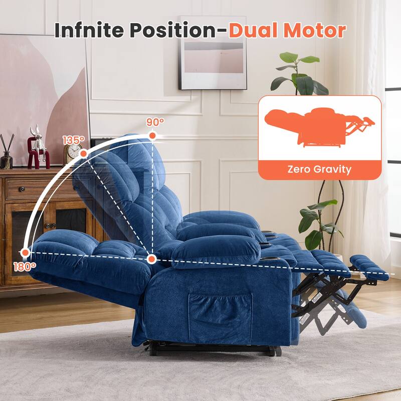 Dual Motor Large Power Lift Recliner Chair for Elderly, Lay Flat Lift Chair with knead the waist and heat, Big Lift Recliner