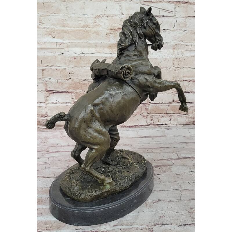 Bronze Sculpture Of Cowboy Taming A Rearing Horse – Western Art