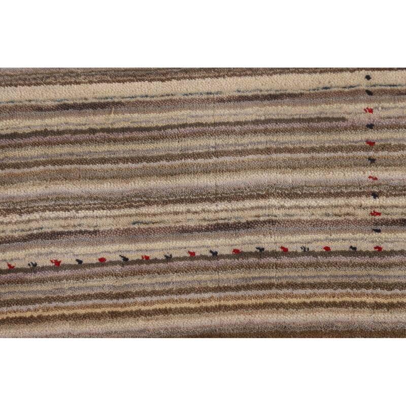 Striped Gabbeh Indian Area Rug Hand-Knotted Wool Carpet - 5'0"x 7'10"