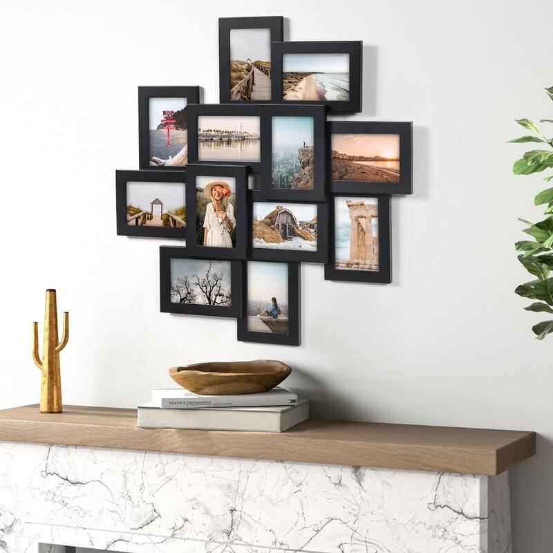 Adeco 12 Opening 4 x 6" Black Collage Wall Picture Frame