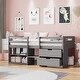 preview thumbnail 26 of 46, Wood Twin Loft Bed with 2 Shelves & 2 drawers for Bedroom(Antique Gray) Grey