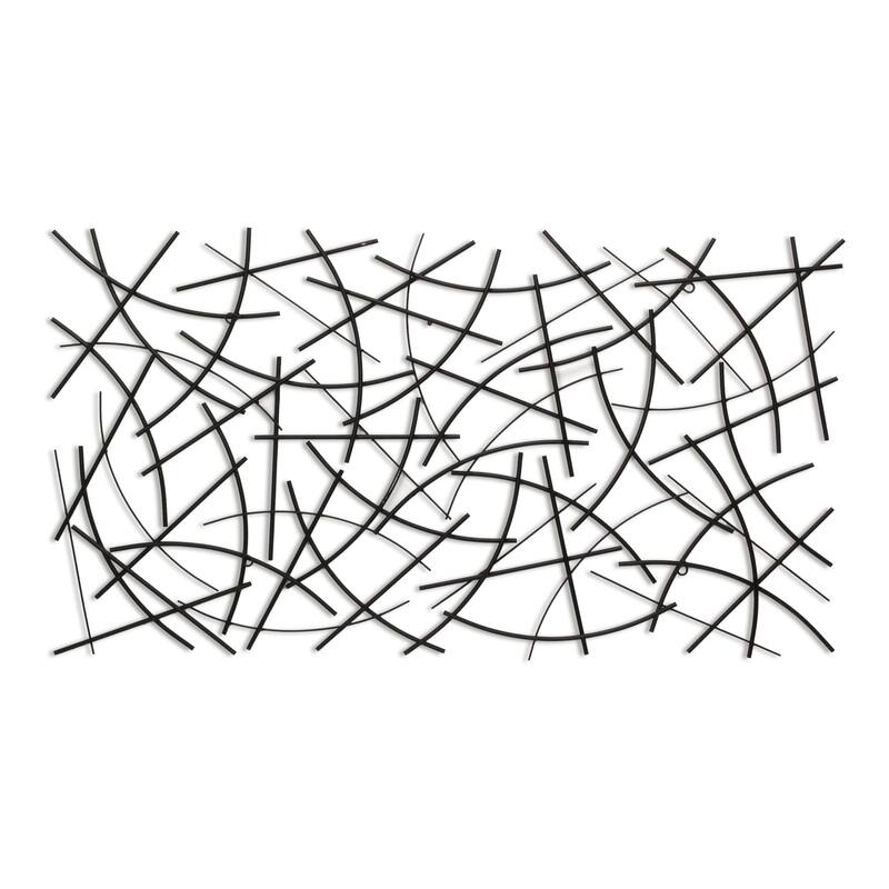HomeRoots 24" X 44" Black Abstract Lines Metal Hanging Dimensional Sculpture