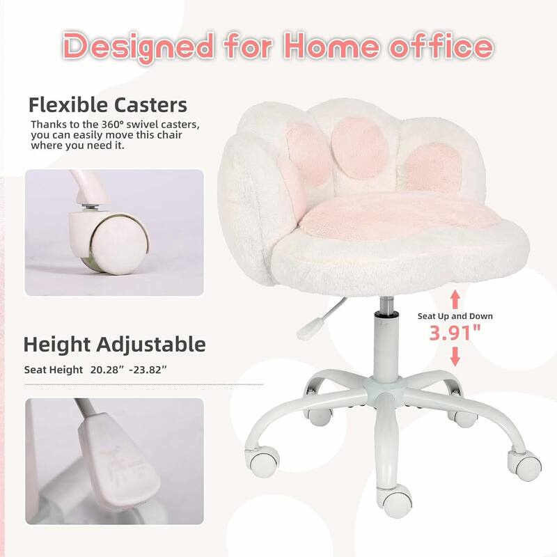 360°Rotating Height Adjustable Cute Cat Paw Office Chair with Wheels for Bedroom, Home Office