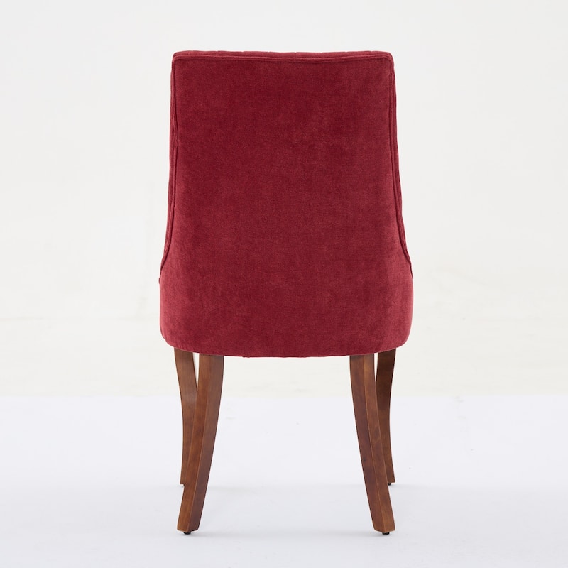 Flocking Linen Upholstered Dining Chairs with Curved Wood Legs, Set of 2