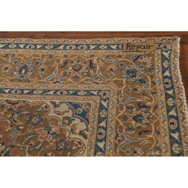 Orange Traditional Mashad Persian Vintage Rug Handmade Wool Carpet - 6'3"x 9'0"