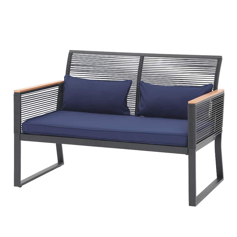 Patio Wicker Loveseat with Cushions