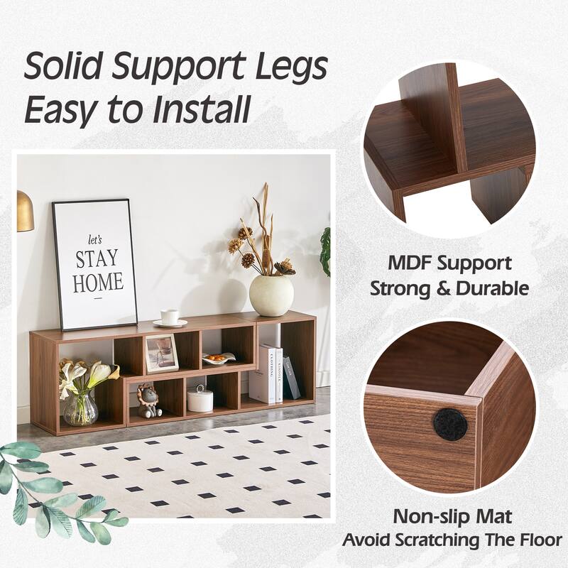 2-Piece Cube TV Stand, Free-Combination L-Shaped Media Console with 6 Open Shelves, Adjustable 55"-80", MDF