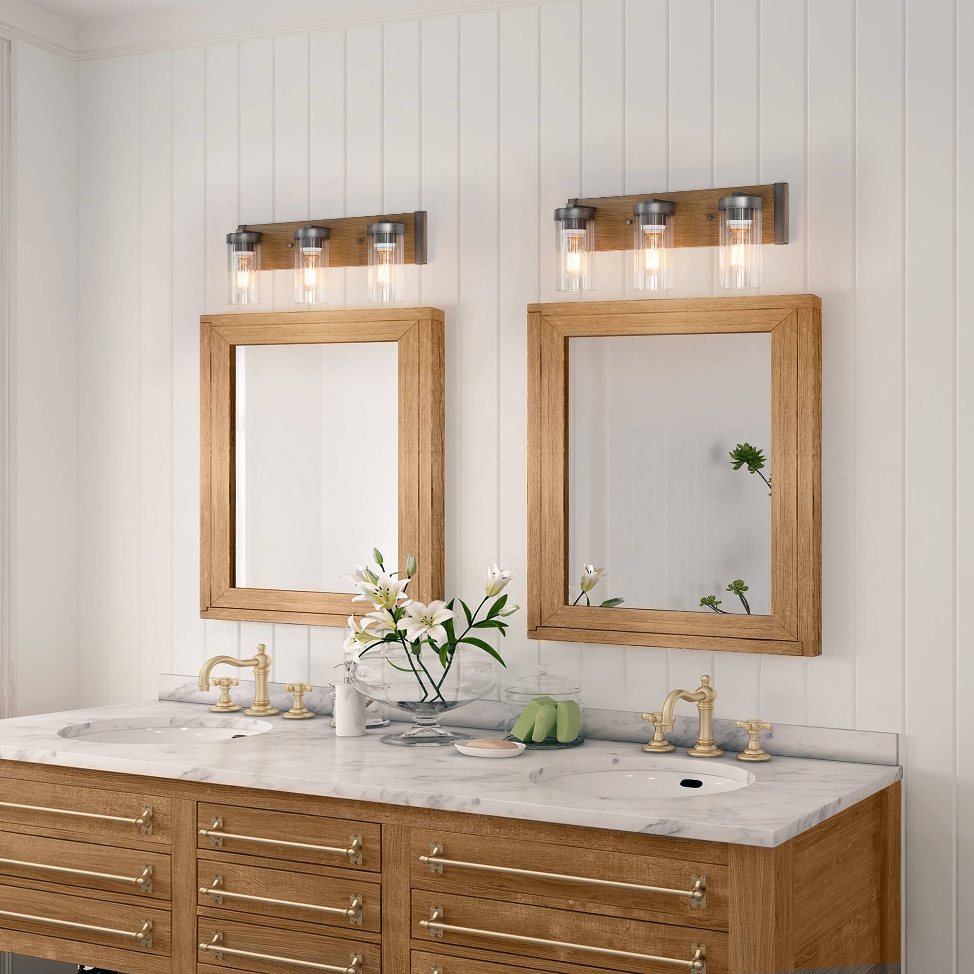 Modern Farmhouse 3-Light Glass Bathroom Vanity Light Wall Sconces - L20 ...