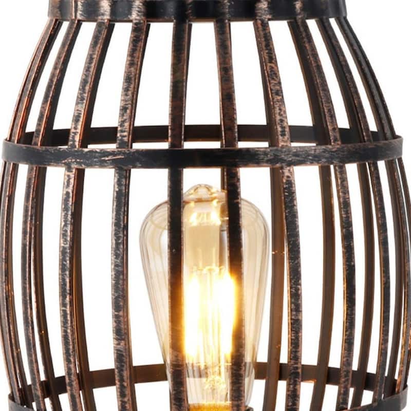 HomeRoots 8" Black Battery Operated Novelty Bedside Lamp With Cage Shade - 6.00 in. x 8.00 in. x 6.00 in.
