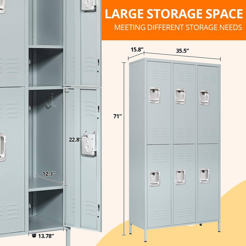 2 Tier Metal Lockers with 6 Doors for Employee School Gym