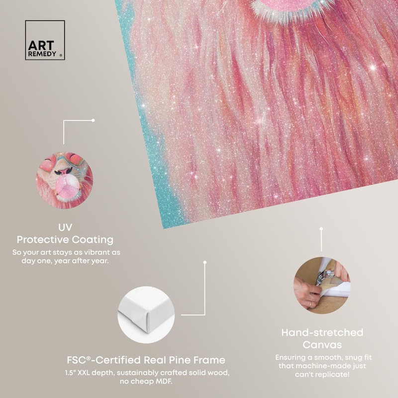 Pastel Lion Bubblegum Canvas by Art Remedy, Gallery Wrapped