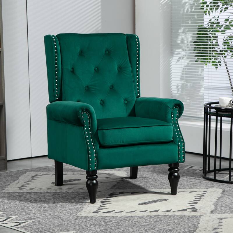 Tufted High Back Chair Living Room Wood Frame Armchair