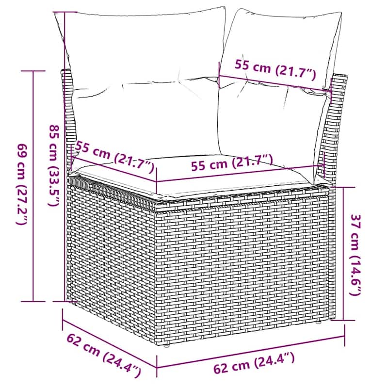 vidaXL Garden Sofa Set Black - 24.4 x 24.4 x 27.2