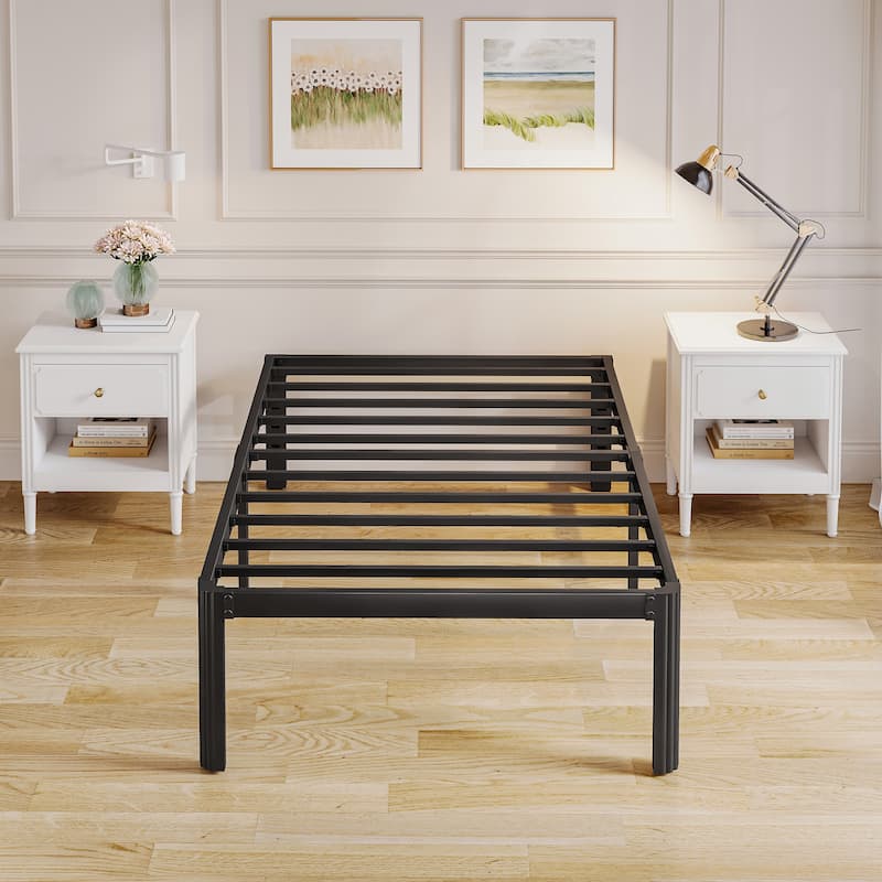 14" Heavy Duty Metal Bed Frame with Round Corners, Box Spring Not Required, Noise Free