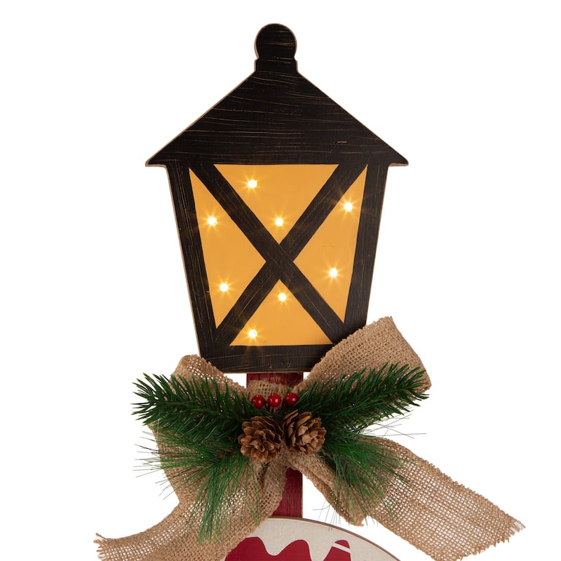 Glitzhome Christmas Lighted Wooden Santa Stop Here Yard Stake Outdoor Decor