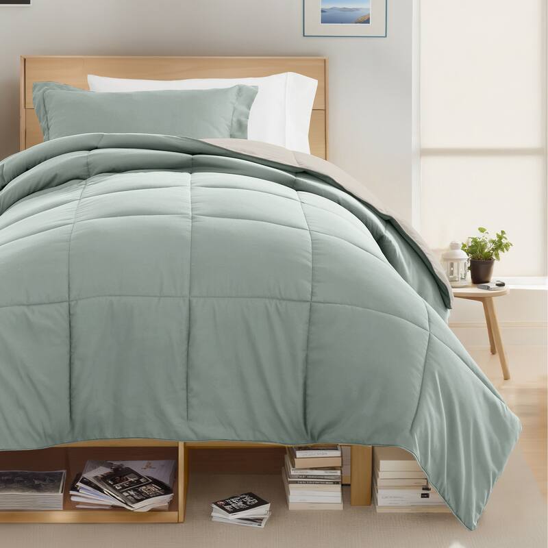 8pc Twin XL Solid Dorm Bedding Bundle - Eucalyptus / Natural
