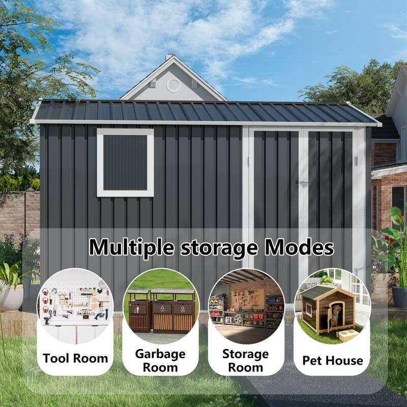 9×6 FT Metal Garden Shed for Patio Backyard