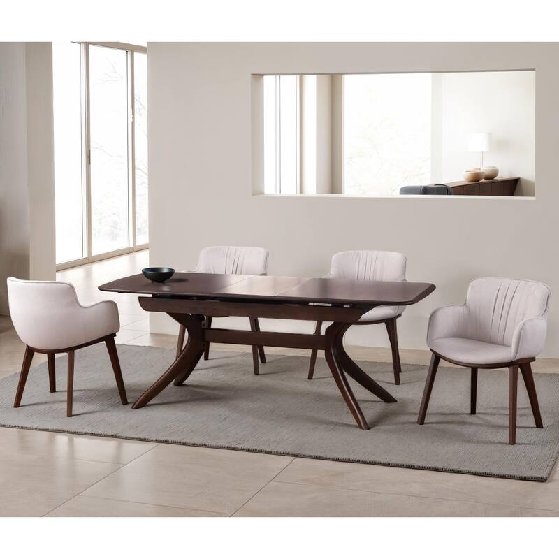 Furniture of America Abigail IV Mid-Century Modern 5-Piece Rich Walnut Solid Wood 79-inch Extendable Dining Set - Taupe