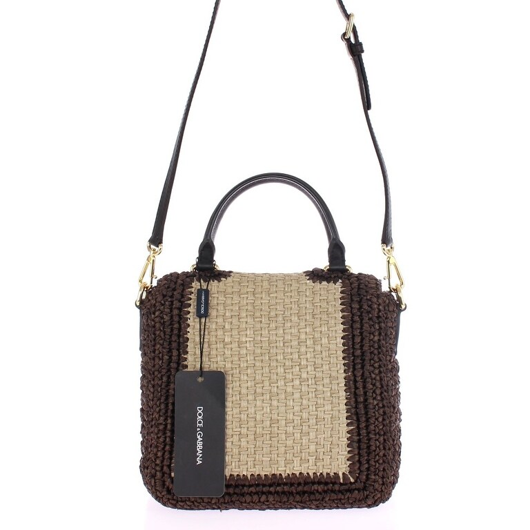 Shop Dolce Gabbana Brown Raffia Leather Messenger Women S Bag One Size Overstock 24617297