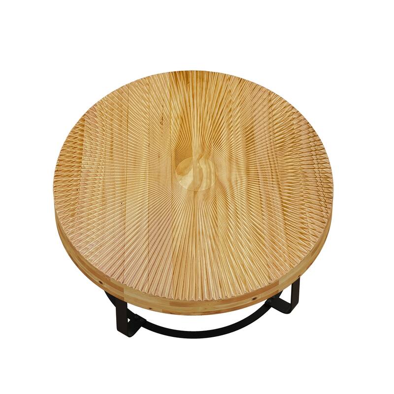 Modern Wood Round Coffee Table with Metal Legs