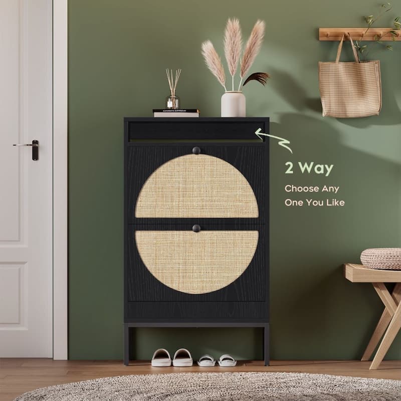 Boho Natural Rattan Shoe Storage Cabinet