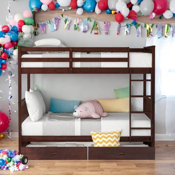 slide 2 of 18, American Classic Traditional Style Twin-Over-Twin Bunk Bed with Ladders and Two Storage Drawers Espresso
