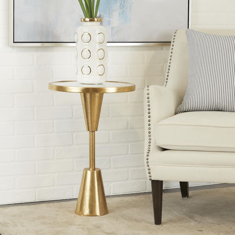 Metal Pedestal Base Accent Table with Mirrored Glass Top - Gold or Black - Roche River Decor