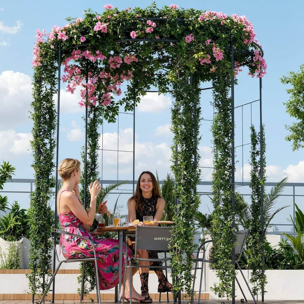 Birdcage 8.8 ft Black Metal Garden Arbor Pergola for Climbing Roses & Vines