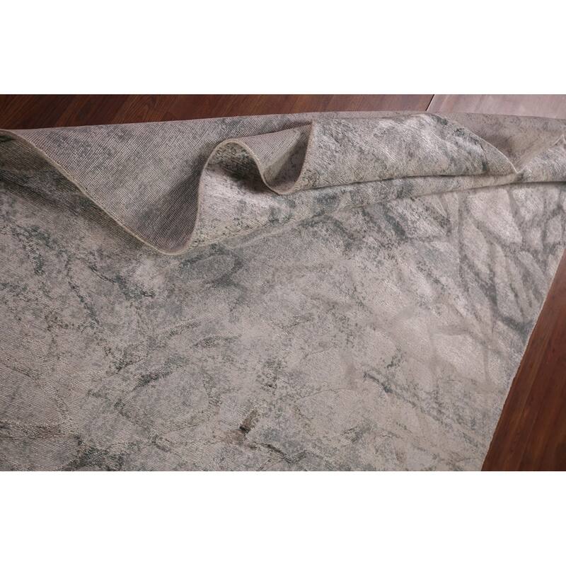 All-Over Abstract Indian Area Rug Handmade Beige Wool Carpet - 5'6"x 7'11"
