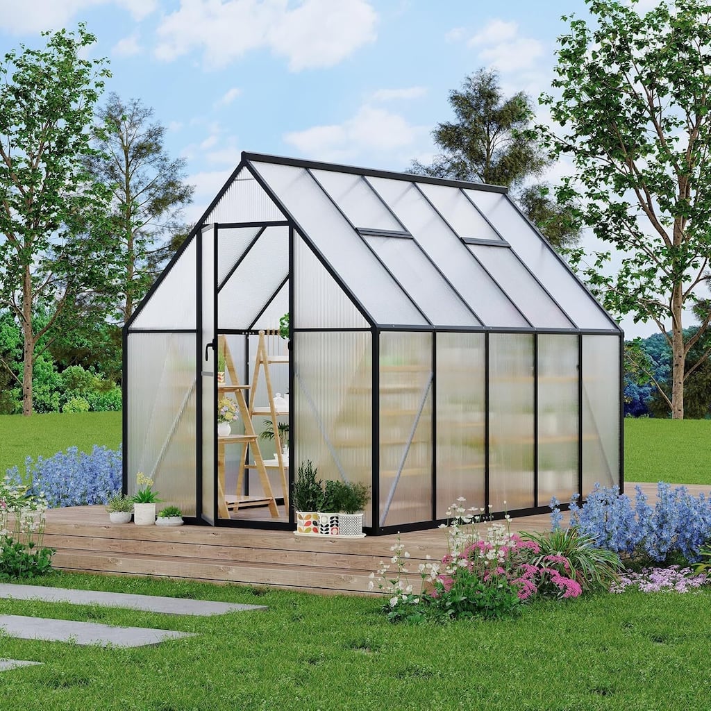 6 x 9 FT Walk-in Outdoor Greenhouse with Lockable Door for Garden Planting, Black