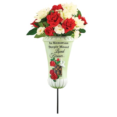 In Memoriam Bible Roses and Dove Memorial Vase - 11.130 x 7.380 x 7.250