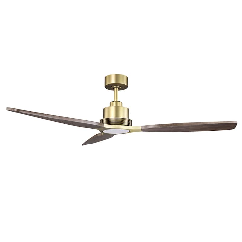 Parrot Uncle 56" Farmhouse Solid Wood Diammable LED Gold Ceiling Fan with Remote and Light
