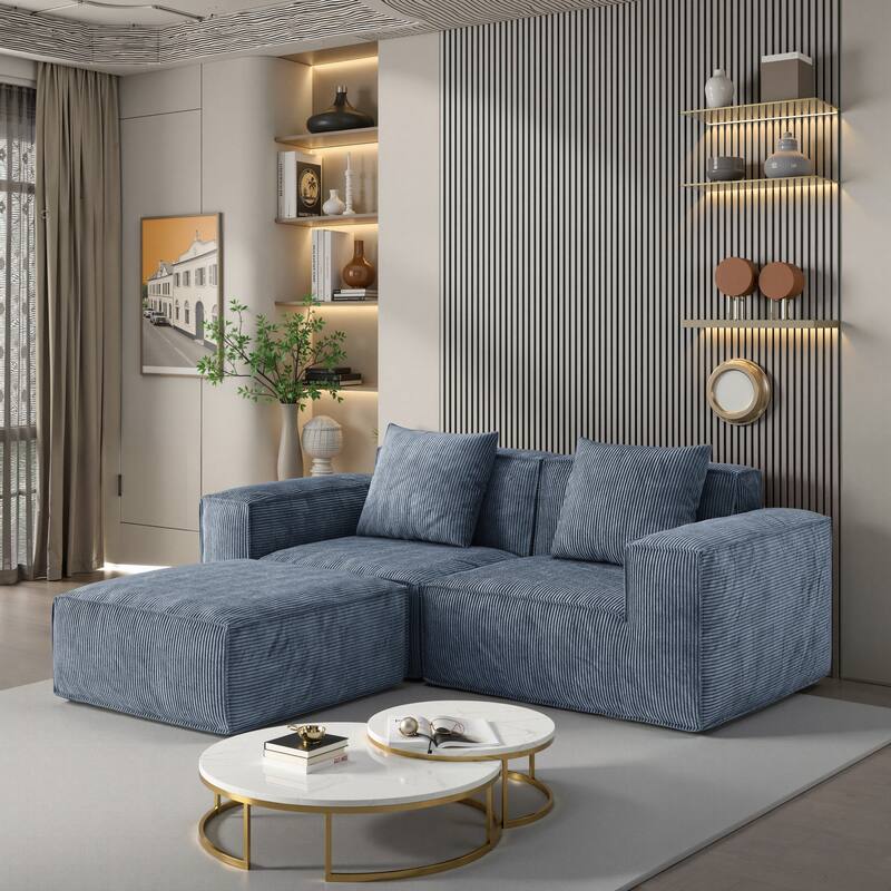 Modular Convertible Sofa Bed 2 Seater Gray Corduroy Velvet