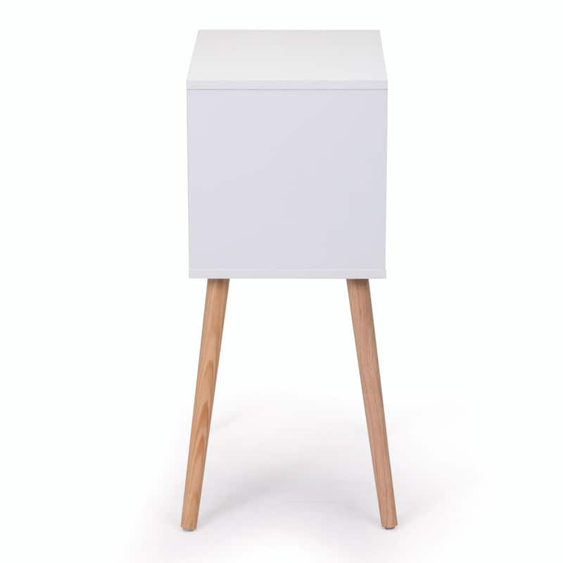 Nightstand with 2 Drawers, Solid Wood Legs, Bedside Table