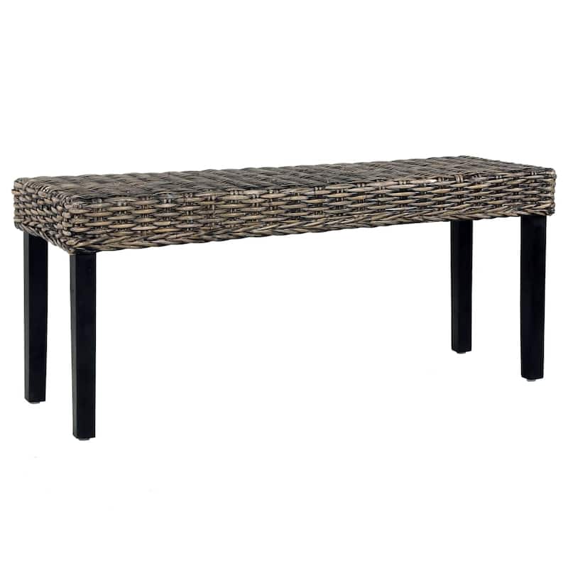 vidaXL Bench 43.3" Black Natural Kubu Rattan and Solid Mango Wood