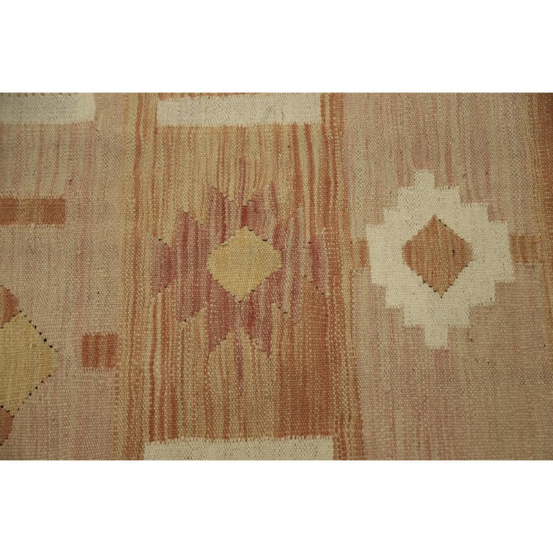 Hand Woven Oriental 100% Wool Carpet Southwestern Tribal Pink Kilim Area Rug - 9' 10'' X 7' 10''