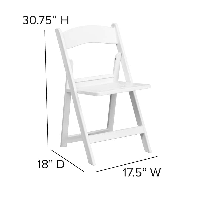 2 Pack 1000 lb. Capacity White Resin Folding Chair with Slatted Seat - 18"D x 17.5"W x 30.75"H