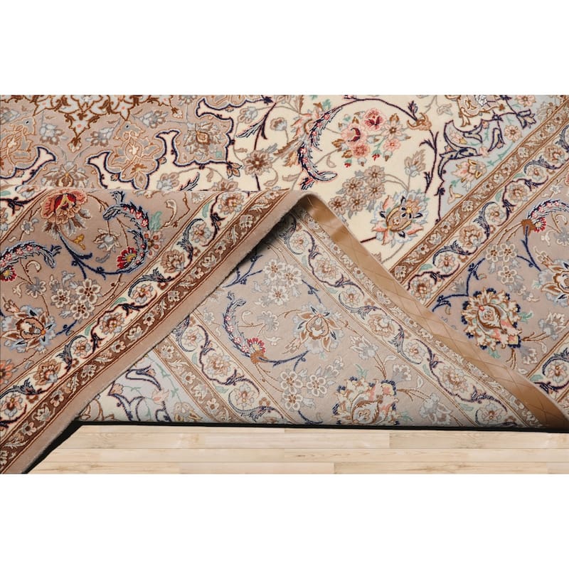 8'3''x10 Hand Knotted Wool Ivory Isfahan Traditional Area Rug - 8' 3'' x 10'