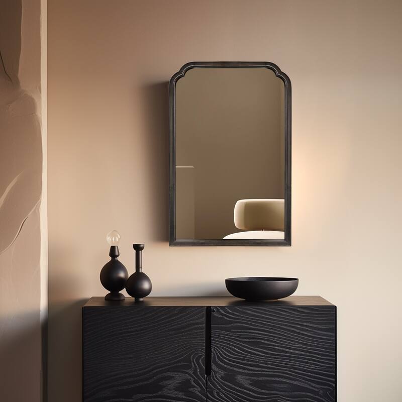 Top Corner Scalloped Rectangle Decorative Farmhouse Wall Mirror