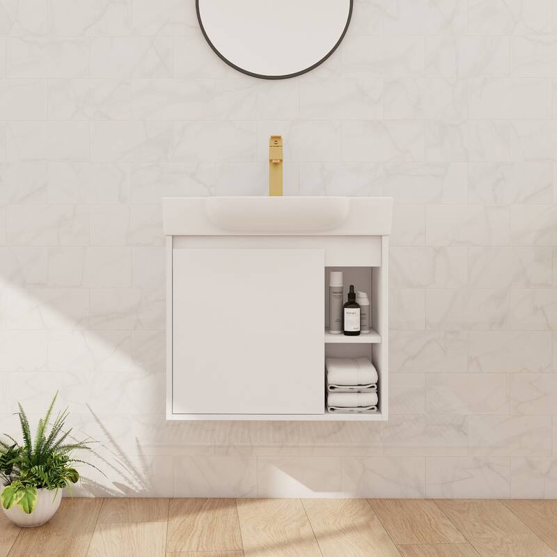 Beingnext 24"/28" Bathroom Vanity with Sink, Floating Bathroom Vanity with Soft Close Door and Shelf