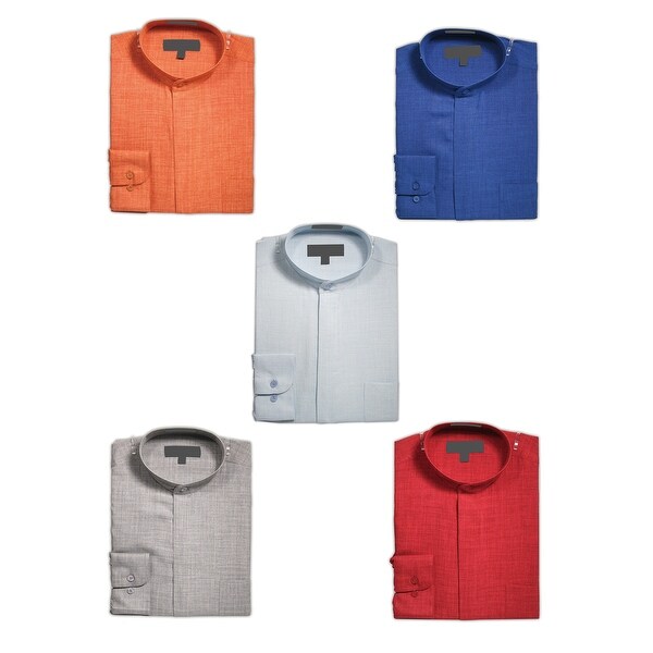 Men's Collarless Mandarin Banded Collar Long Sleeve Dress Shirt. Opens flyout.