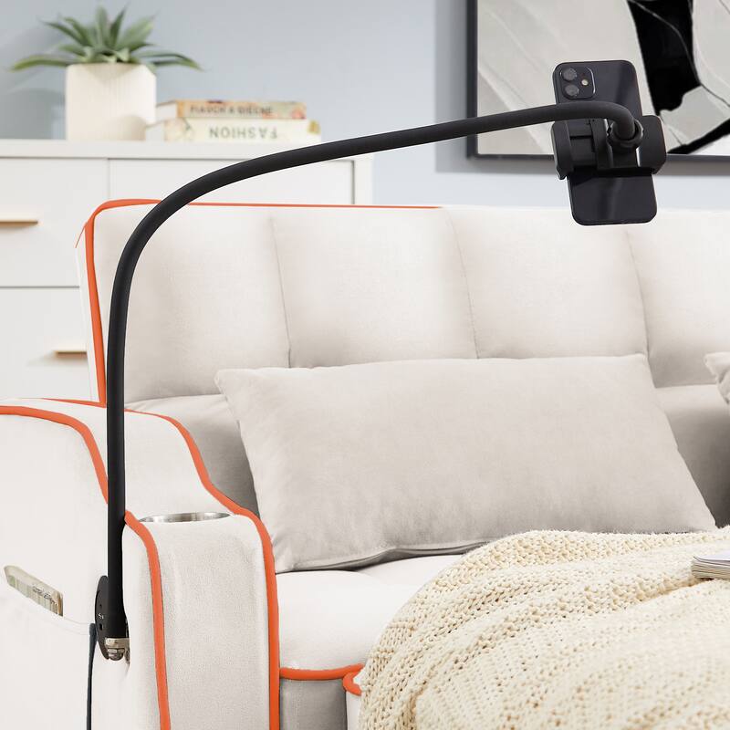 Modern Sofa Velvet Pull-out Bed, Adjustable Back and with USB port